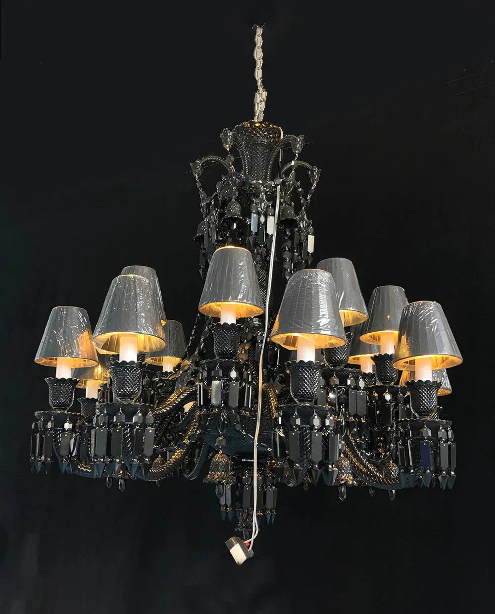 Inspired 18 Lights Black Chandelier Lustre Crystal Lighting with Lampshades - Blushlighting