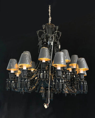 Inspired 18 Lights Black Chandelier Lustre Crystal Lighting with Lampshades - Blushlighting