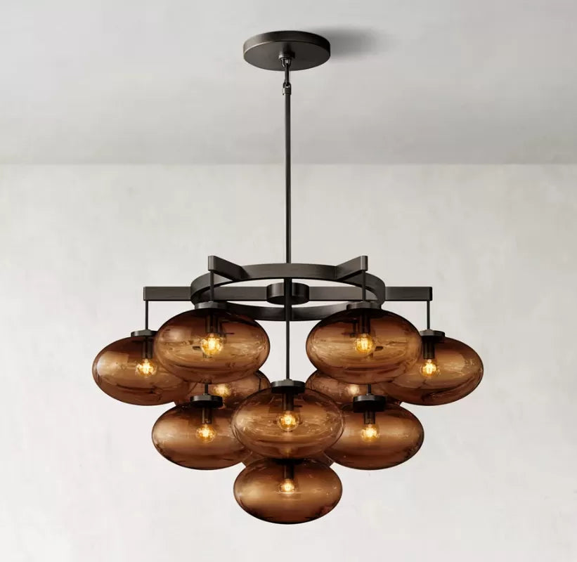 CABRETE AMBER GALSS ROUND CHANDELIER 36"